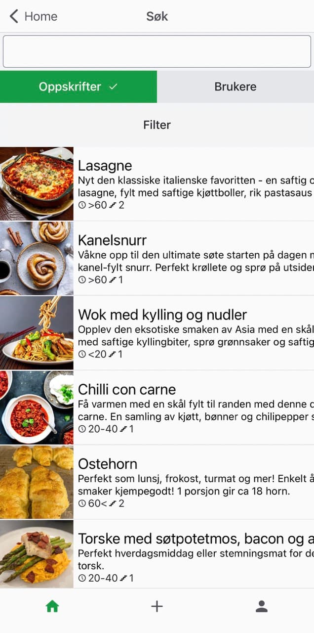 Recipescroll home screen